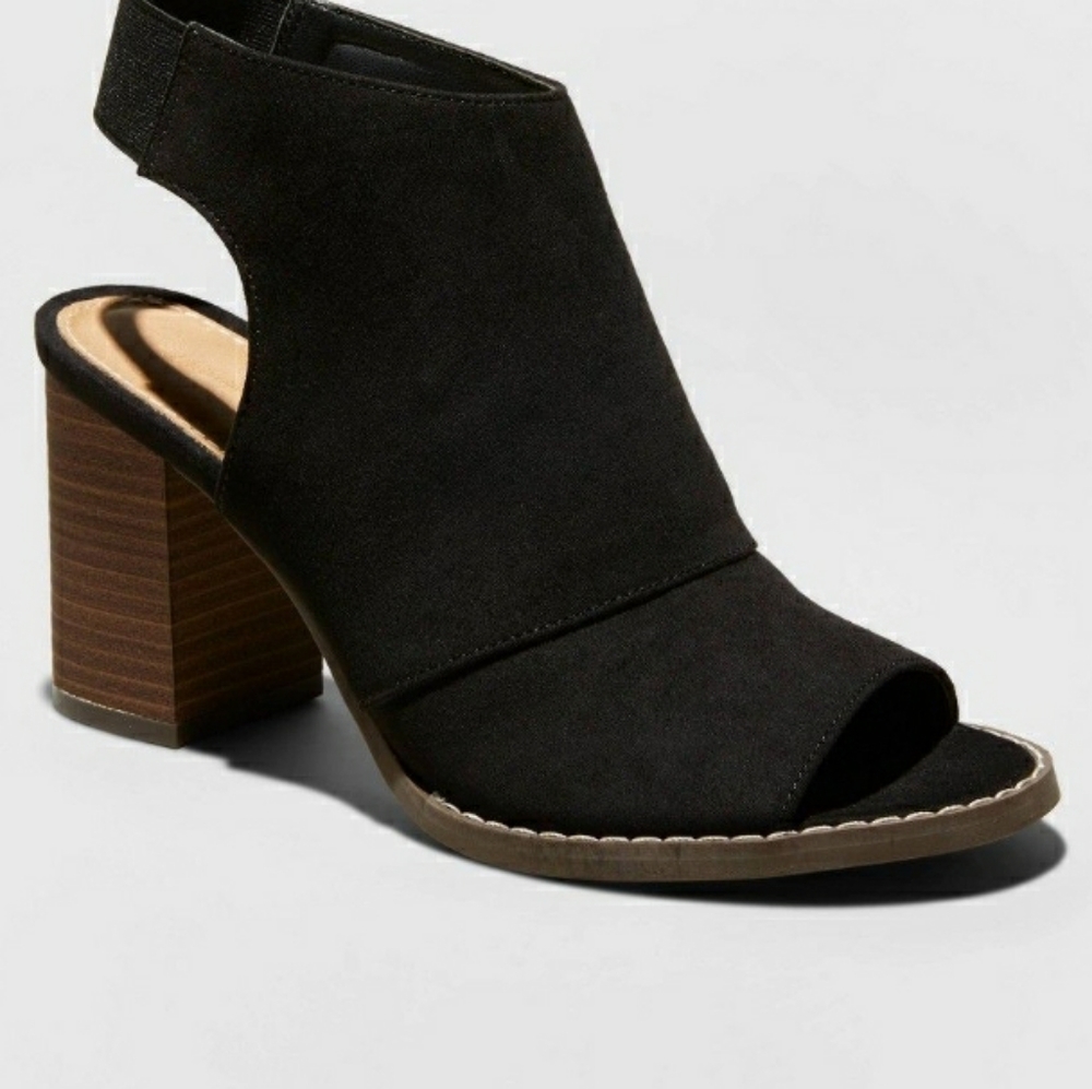 Open Toe Slingback Chunky Heels Pumps